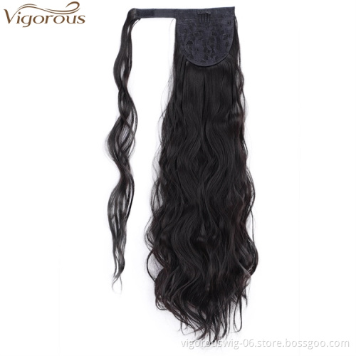 Vigorous 24 Inch Long Ponytail Extensions Synthetic Wrap Around Ponytail Wavy Ponytail Hairpiece for Women (2#,Natural Black)